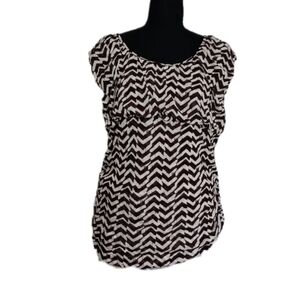 Kenneth Cole New York Chevron Nylon Ruched Blouse Size XL